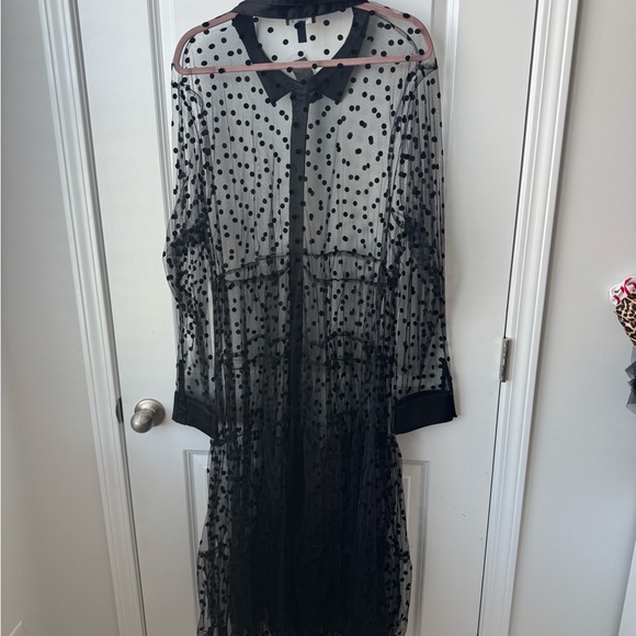 Torrid Black Flocked Mesh Button Front Tiered Duster Kimono 5 NWT - Picture 4 of 5
